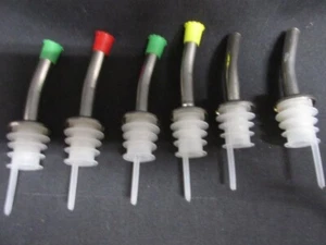 6 Vintage BOTTLE TOPPER Plastic Pour Spouts w Stainless Spout, Preowned - Picture 1 of 3