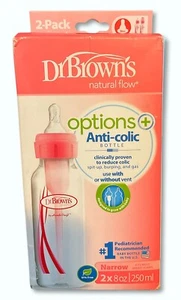 Dr Brown's Natural Flow Options+ Anti-Colic Bottles 8 Oz Narrow Neck 2 pack - Picture 1 of 6