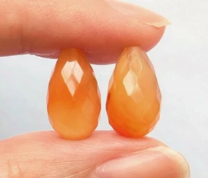Orange Carnelian Faceted Half Top Drilled Teardrops 8x13 mm One Pair G8555 - Picture 1 of 6