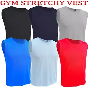 MENS GYM VEST TRAINING TANK POLY TOP SUMMER SLEEVELESS STRETCHY PREMIUM RRP24.99 - Picture 1 of 7
