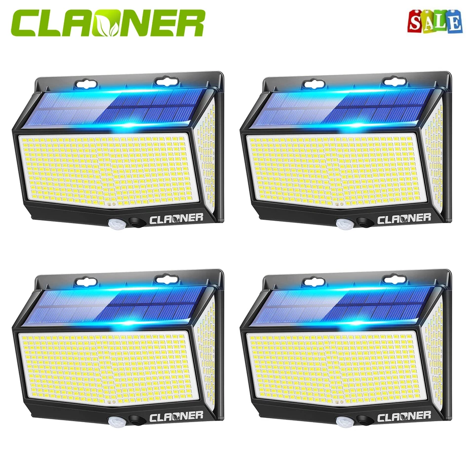 4x Solarlampen mit Bewegungsmelder 468LED Aussen Solarleuchten 3Modi Wandleuchte - Bild 1 von 4
