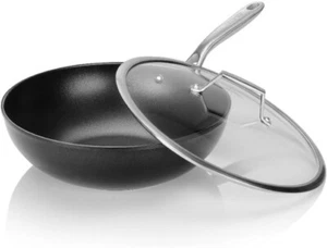 TECHEF - Onyx Collection, 12" Nonstick Flat Bottom Wok/Stir-Fry Pan W/ Glass Lid - Picture 1 of 8