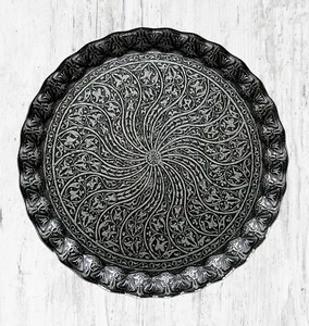 Handcrafted Floral Round Tray | Dark Silver | Serving for 6 | Rustic Home Decor - Picture 1 of 15