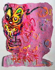 Original JUSTIN AERNI circa 2020 PAINTING visionary outsider art: CLOWN HEAD - Picture 1 of 2