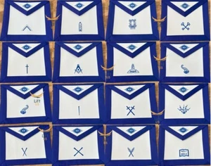 Masonic Regalia Blue lodge officers Aprons set pack of 16 Adjustable waist belt - Picture 1 of 20