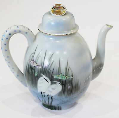 Vintage Japanese Hand Painted Egg Shell Porcelain Teapot  Egret Wading Birds • 36.07£