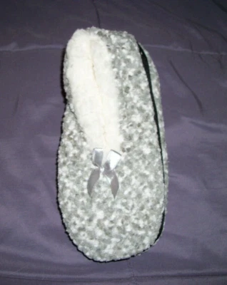 Gray Popcorn Sweater Knit Sherpa Lined Ballet Slipper Booties No Slip 8-10.5 - Image 1 of 3