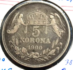 1900 HUNGARY 5 KORONA WORLD SILVER COIN .900 - FERENCZ JOZSEF (672) - Picture 1 of 2
