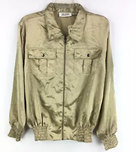 Selene Sport VTG Jacket Metallic Gold Satin Full Zip Lightweight Smocked 2X A08 - Picture 1 of 12