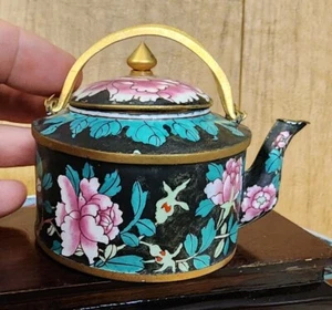antique chinese canton enamelware teapot cloisonne - Picture 1 of 13