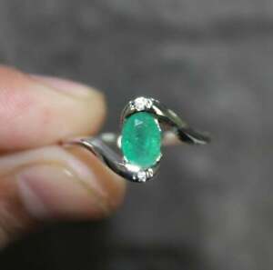 Natural Emerald Ring 0.9 Ct Genuine Emerald Promise Ring Silver