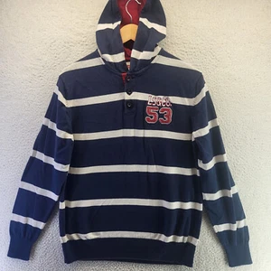 VTG Levi's LS & Co Lot 53 Striped Hoodie Womens Large Blue White Striped Henley - Picture 1 of 12