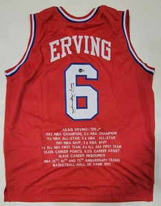 JULIUS ERVING SIGNED PRO STYLE "DR. J" CUSTOM XL STAT JERSEY JSA HOLOGRAM - Picture 1 of 3