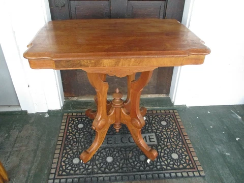 Ornate Antique Eastlake Parlor Side Table Victorian Carved Oak Pedestal Cover