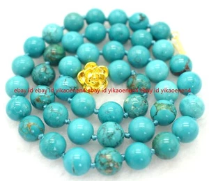 100% Natural 8/10/12mm Blue Turquoise Gemstone Round Beads Necklace 18" AAA+ - Picture 1 of 15