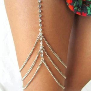 Sexy Women Crystal Thigh Leg Chain Jewelry Bikini Beach Harness Body Chain GD*AU - Picture 1 of 10