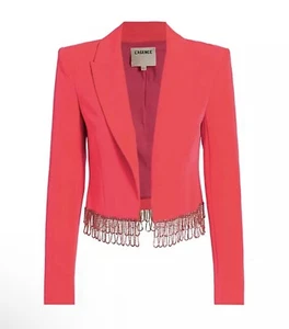 New L'Agence Womens Jen Crystal Fringe Cropped Open-Front Blazer Jacket Size 2 - Picture 1 of 11