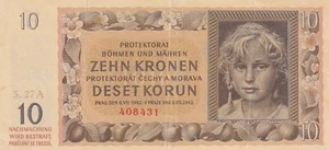 Böhmen und Mähren, 10 Korun, 1942, S 8a, Seriennummer:408431 - Bild 1 von 2