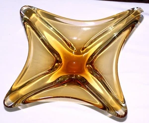 Murano Art Glass Starfish Bowl Sommerso Amber Clear Tips 1970s Mid Century - Picture 1 of 6
