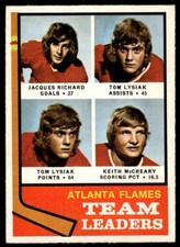 1974-75 O-Pee-Chee Jacques Richard/Tom Lysiak/Keith McCreary Atlanta Flames #14