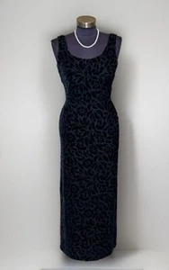 Vintage Express Black Velvet Burnout Whimsy Goth 90s Prom Dress Y2K Size 3/4 - Picture 1 of 4