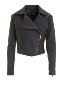 Chaqueta de Moto Ralph Lauren Asimétrica Cuero Cordero Forro de Seda Acanalada Talla 10 - Imagen 1 de 20