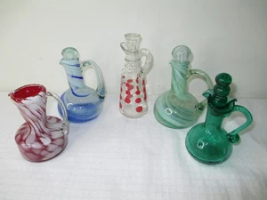 5 Stück Vintage Cruets Cruet Green Crackle Swirl mit Stopfen - Bild 1 von 7