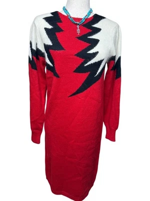 VTG Yarnworks Petite S Red White Lightning Bolt Sweater Dress Lambswool read y2k - Image 1 of 4