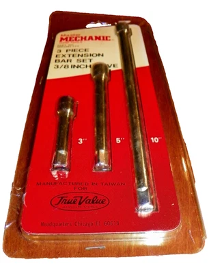 TRUE VALUE MASTER MECHANIC MM38EL SOCKET EXTENSION BAR 3/8 DRIVE SET 3-PC NOS - Image 1 of 4