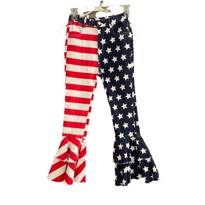 Pantalones de mezclilla con bandera americana para niños en capas talla 5XL tiro alto tradición Foto 1 de 4