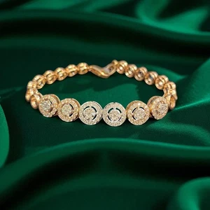 Pave 1.78 Cts Round Brilliant Cut Natural Diamonds Halo Tennis Bracelet 14K Gold - Picture 1 of 10