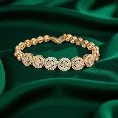 Pave 1.78 Cts Round Brilliant Cut Natural Diamonds Halo Tennis Bracelet 14K Gold - Image 1 of 4