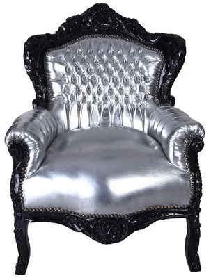 Antico Poltrona Stile Barocco Rococo Braccioli con Argento Trono XXL - Immagine 1 di 4