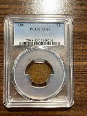 1867-P Indian Head Cent Penny 1C PCGS EXTRA FINE 45 XF 45 Type 3, Bronze - Image 1 of 4