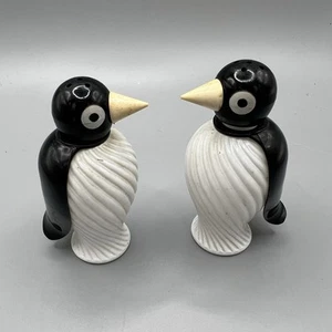 Vintage Black and White Plastic and Glass Penguin Salt and Pepper Shakers - Picture 1 of 8