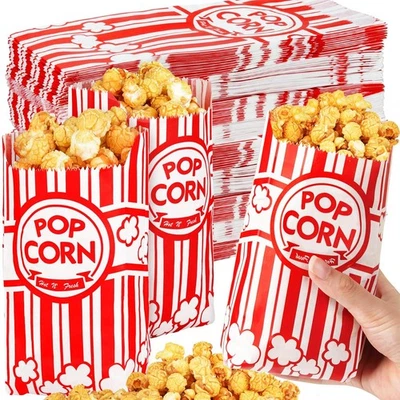 500pcs Paper Popcorn Bags for Party, 1 Oz Small Vintage red and white  - Image 1 of 4