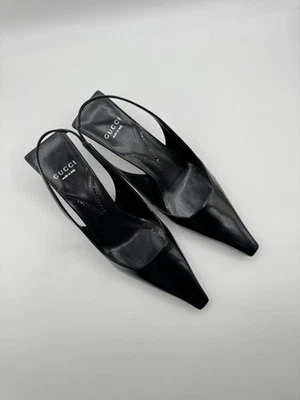 Gucci Black Patent Leather Slingback Pumps Heels Size 39 US 9 Pointed Toe - Image 1 of 4