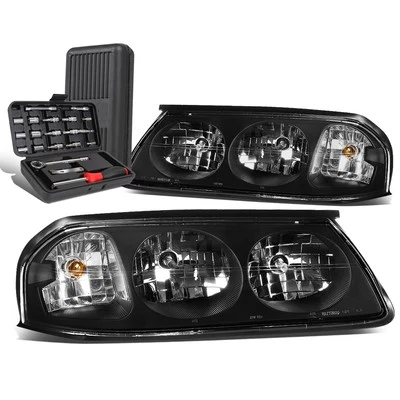 For 2000-2005 Chevy Impala Pair Black/Clear Side Turn Signal Headlight+Tool Box - Image 1 of 4