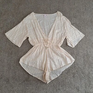 Victorias Secret Playsuit UK 10 Pink Gold Striped Sheer 1/2 Sleeve Holiday - Picture 1 of 8