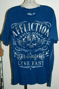 Mens Affliction Los Angeles Live Fast Winged Skull Graphic T-Shirt L Large - Picture 1 of 3