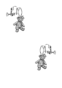 Boy Teddy Bear English Pewter Emblem on CLIP ON EARRINGS Ear Screw Pad PPG75 - Imagen 1 de 1