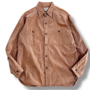 BUZZ RICKSONS Chambray Work Shirt Size 16 Mens - Brown From Japan - Picture 1 of 9