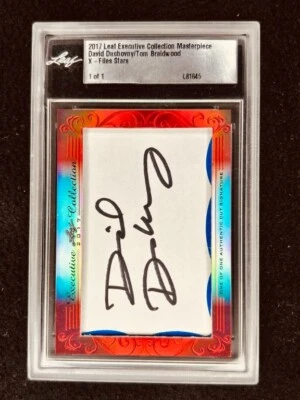 David Duchovny Tom Braidwood 2017 Leaf Cut Signature signed card 1/1 JSA X-Files - Image 1 of 2