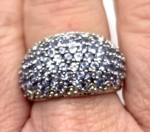 Tanzanite / CZ & Sterling Silver 925 Dome Ring Multiple Stones Size 9 India EUC - Picture 1 of 11