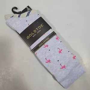 GoldToe Nuevo Para Hombre Crew 2-Pk Flamencos Rayas Novedad Calcetines 6-12.5 Puntera Dorada - Imagen 1 de 6
