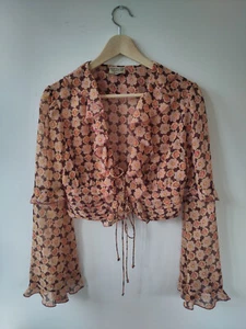 One-Off Vintage Sample Floral Pink and Purple Ruffled Crop Top - Size 8-10 - Picture 1 of 3