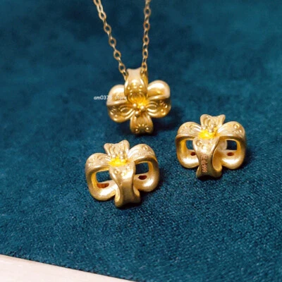 Кулон из чистого 24-каратного желтого золота 999 1 шт. 3D-цветок с настоящей цепочкой 18 карат 18 дюймов L - Изображение 1 из 4