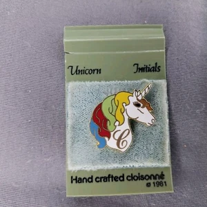 "C" Unicorn Initials 1981 Rainbow Hair Lapel Hat Jacket Pin - Picture 1 of 2