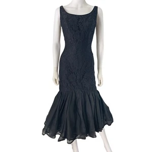 Vintage 1950s Mermaid Dress, S/M Lou-Ette Fishtail Gown, Black Lace - Picture 1 of 7