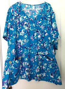 WONDER WINK PLUS 5X 32/34 SCRUB TOP V-NECK FRONT POCKETS PATTERNED FLORAL - Picture 1 of 10